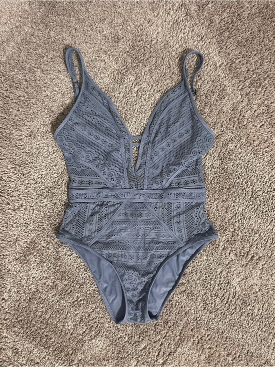 BECCA Other - Becca - Blue Lace One-Piece Swimsuit with Plunge V-Neck